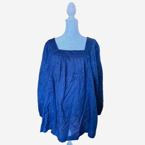 Lane Bryant Blue Peasant Blouse 22/24 Square Neck Swing Poet Sleeve‎ Boho NWOT